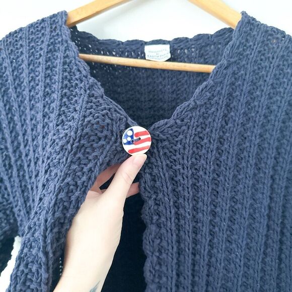 Vintage Cable Knit Fisherman Sweater Womens Medium Navy Cardigan Nautical - Picture 6 of 10